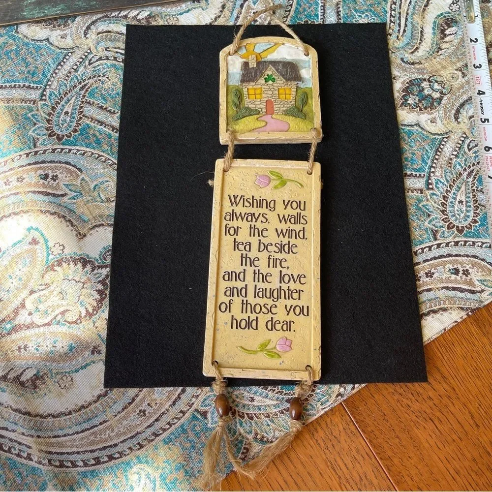 Irish Blessing Wall Plaque Cottage Bell Hanging Folk Art 1970s